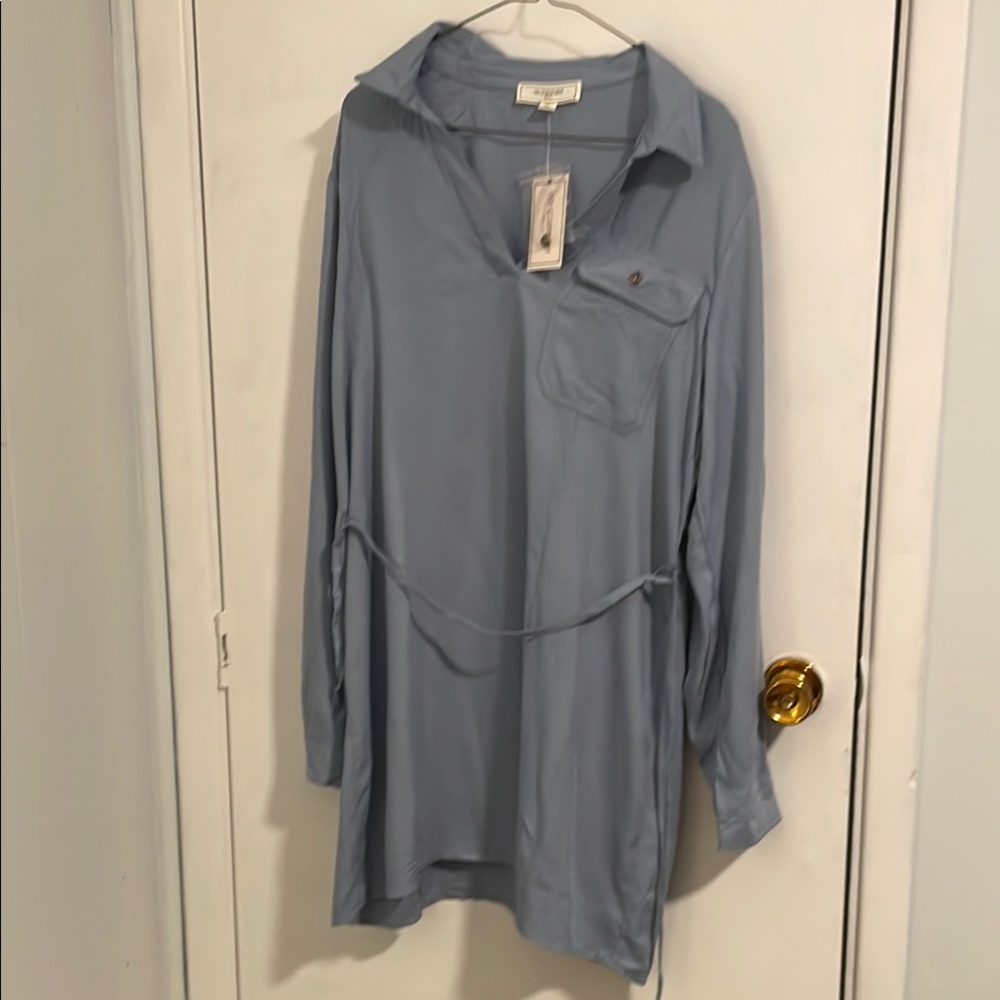 Elegant Blue Shirt Dress with Button Detail